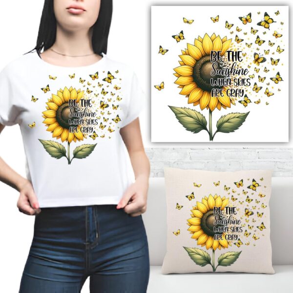 S.A.V.I 1PC Sunflower & Butterfly Iron-On Applique Patch - 7.5x8 Inch Heat Transfer Sticker for DIY T-Shirts, Hoodies, Jeans, Bags, Pillows - Washable, Easy to Apply, Vibrant Yellow & Green Design