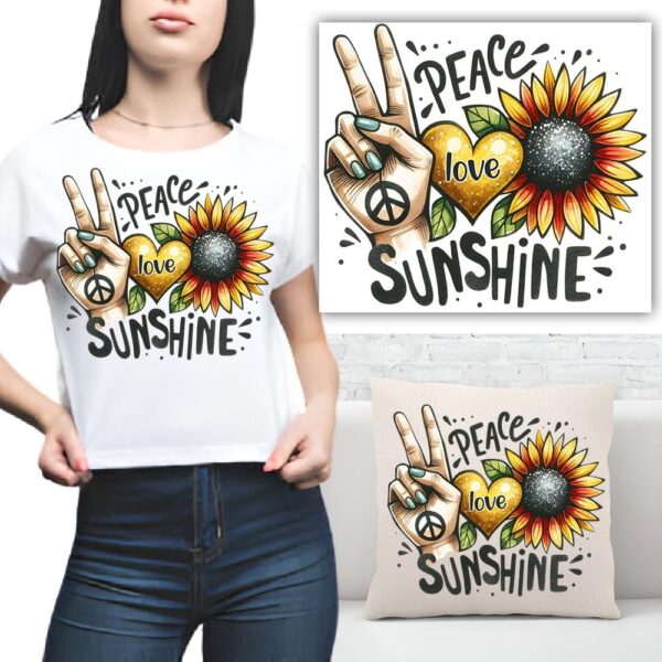 S.A.V.I Peace Love Sunshine Iron-On Patch – Washable Sunflower & Heart Design (7x8.5 Inch) for DIY T-Shirts, Hoodies, Backpacks, Pillows & More – Vibrant Heat Transfer, Durable & Easy to Use