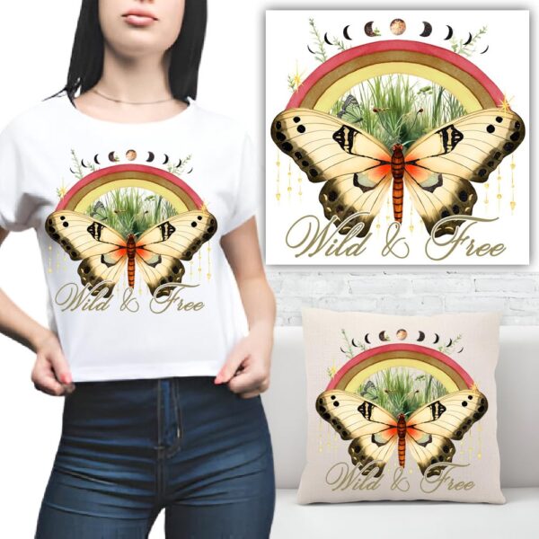 S.A.V.I Wild & Free Butterfly Iron-On Patch - Washable Heat Transfer Sticker for DIY T-Shirts, Hoodies, Backpacks & Accessories | Colorful, Durable Design for Clothing Customization (1PC)