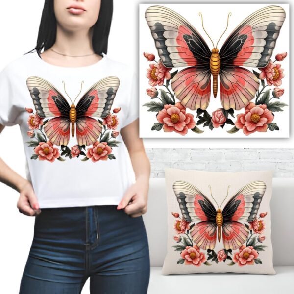 S.A.V.I 1PC Butterfly & Floral Applique Iron-On Heat Transfer Sticker, 8.5x7.5 in – Washable DIY Patch for T-Shirts, Hoodies, Jeans, Pillows, Backpacks – Vibrant Clothing & Home Décor Design