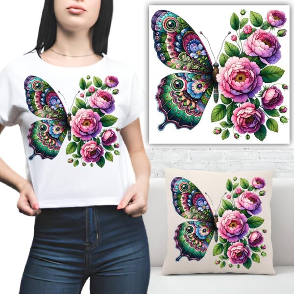 S.A.V.I 1PC Floral Butterfly Iron-On Patch (8.5x7.5 Inch) | Heat Transfer Sticker for DIY T-Shirts, Hoodies, Jeans, Bags & Crafts | Washable, Vibrant Applique for Clothes | Easy Application