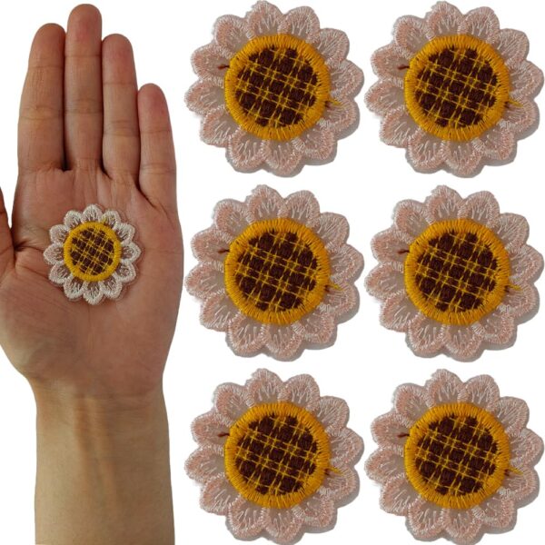 S.A.V.I Non-Adhesive Sunflower Sew-on Embroidered Appliqué Patch Pack of 6, Lightweight 0.4g, Perfect for DIY Embroidery on Clothes, Hats, Bags, Jackets, Craft Projects, Sweater, Jeans (Light Pink)