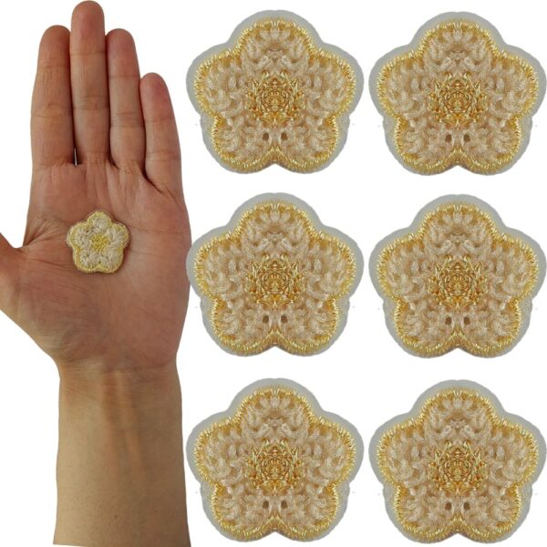 S.A.V.I Non-Adhesive Gold Flower Sew-on Embroidered Appliqué Patch Set of 6, Lightweight, DIY for Clothes, Bags, Hats, Jackets, Sweater, Jeans