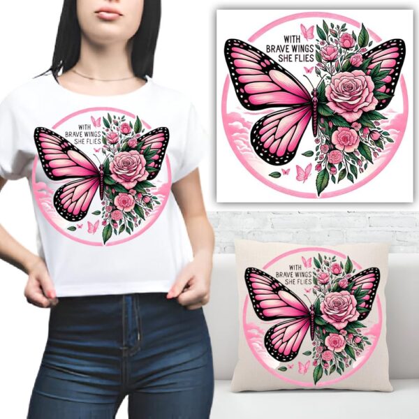 S.A.V.I 1PC Pink Butterfly & Rose Iron-On Patch, 8.5x8.5 Inch | Heat Transfer Applique for T-Shirts, Hoodies, Jeans, Bags, Pillows | Washable DIY Fabric Sticker for Home Craft Décor & Accessories