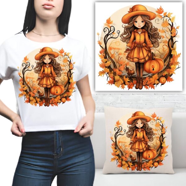 S.A.V.I Iron-On Heat Transfer Patch – 1PC Autumn Theme 8.5x7 Inch DIY Applique for T-Shirts, Hoodies, Pillows, Backpacks, Jeans – Washable Fall Pumpkin & Leaves Design – Easy Application