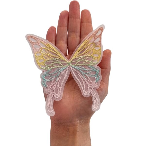 S.A.V.I 3D Butterfly Applique Patch for Sewing – Pastel Multicolor Lace Fabric (10.9x10cm) – DIY Dresses, Bridal Wear, Lehenga, Saree, Blouse, Gown & Craft Embellishment Accessory