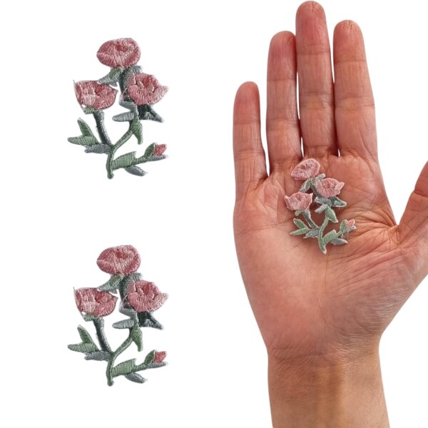 S.A.V.I 2PCS 3D Floral Embroidered Iron-On Patch – Pink Rose Applique for DIY T-Shirts, Jeans, Jackets, Backpacks – Heat Press/Sew-On Fabric Badge (1.6 x 1.1 in) | Craft & Fashion Accessories