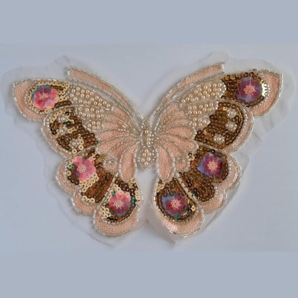 S.A.V.I 3D Butterfly Applique Patch – Gold & Peach Mesh Lace, Embroidered with Sequins & Beads (9.4x6.7 in) – Sew-On for Dresses, Bridal, Saree, Lehenga, Blouse, Gown, DIY Craft & Ethnic Wear