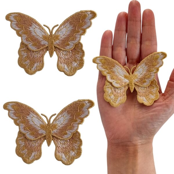 S.A.V.I 2PCS 3D Butterfly Applique Patch Gold Embroidered | Sew-On Lace Fabric for DIY Dresses, Bridal, Ethnic Wear, Lehenga, Saree, Blouse, Gown, Craft Sewing | Decorative Embellishment (8cm x 5.8cm)