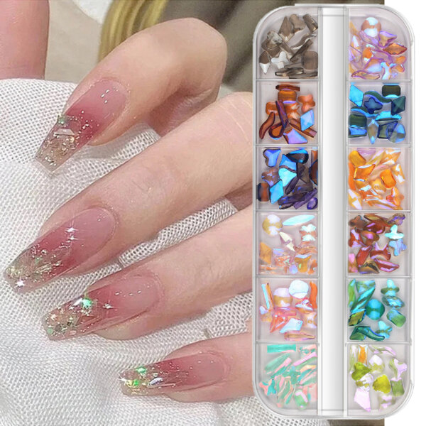 S.A.V.I Aurora 3D Nail Art Rhinestones – Multicolor Flatback Resin Charms for Nail Extension & Decoration | Color-Changing, Mixed Shapes & Sizes | DIY Nail Accessories | 12-Grid Box for Manicure & Styling